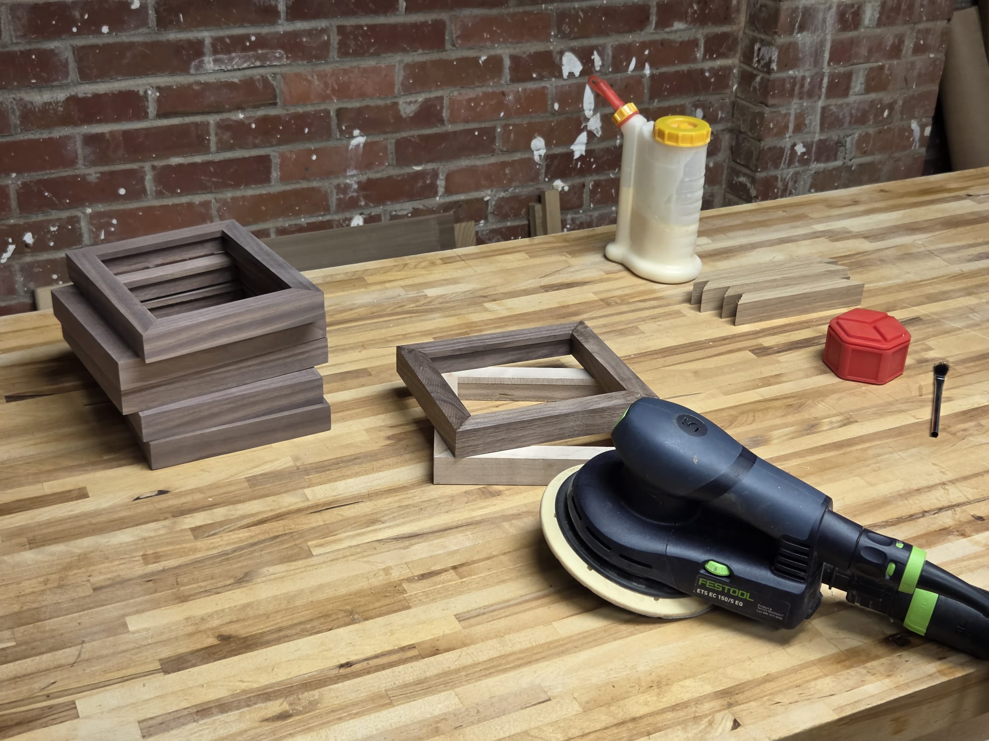 Solid-wood Verse Clock frames being made on the Resonoak workshop bench